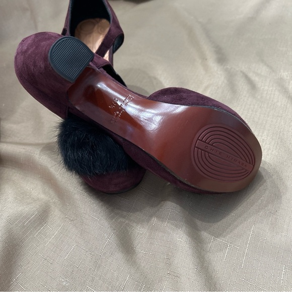 Chie Mihara Burgundy Suede Pompom Platform Heels Sz 7 (37.5) - Picture 2 of 13